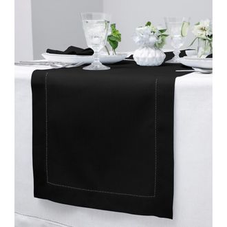 Solino Home Linen Table Runner for Dining Table, Holiday and Everyday Table Decor - Classic Hemstitch in Black at Nordstrom, Size X-Large