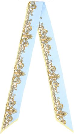 Versace Light Blue Gold Ornamental Print Scarf