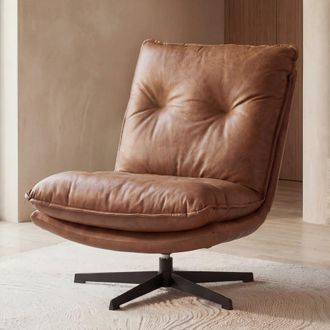 Maisons du monde Sill&oacute;n giratorio de tela efecto piel marr&oacute;n envejecido
