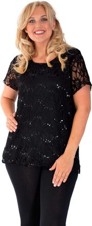 Purple Hanger Womens New Floral Lace Sequin Ladies Scoop Neck Short Sleeve T-Shirt Party Top Plus Size Black Size 20-22