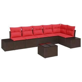 vidaXL Conjunto De Sof&aacute; De Jard&iacute;n 7 Pcs Marr&oacute;n Rat&aacute;n Sint&eacute;tico Vidaxl