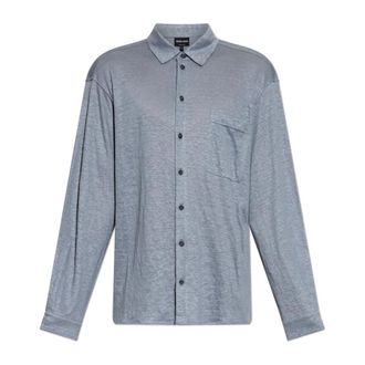 Giorgio Armani Casual Shirts, male, Blue, Size: 2XL Linen Shirt with Pocket