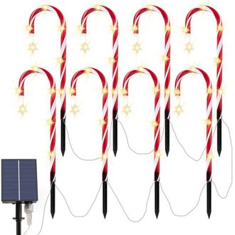 OEM Luces Navide&ntilde;as De Bast&oacute;n De Caramelo Para Exteriores (8 Piezas), Luces Led Navide&ntilde;as De Bast&oacute;n De Caramelo, Luces Solares Para Jard&iacute;n, Decoraci&oacute;n Par