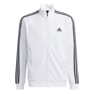 adidas Sportswear 3S Regular Fit Double Knit Track Top White Black IA9448
