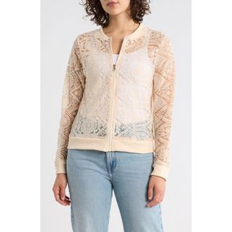 Forgotten Grace Crochet Mesh Zip-Up Jacket in Natural at Nordstrom Rack, Size X-Large