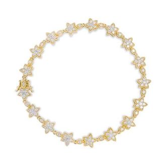 House of Brilliance 14K Gold 1 1/5 Cttw Round Diamond Floral Star-Shaped Link Bracelet in Yellow at Nordstrom