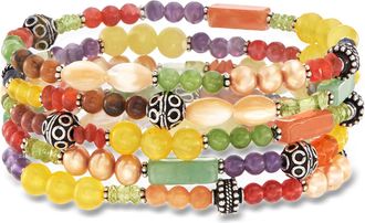Ross-Simons Multi-Gemstone Jewelry Set: 5 Bead Stretch Bracelets With Sterling Silver