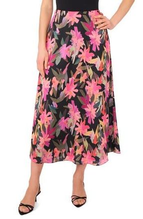 Vince Camuto Floral Bias Cut Midi Skirt in Rich Black at Nordstrom Rack, Size Large