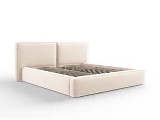 MICADONI Cama con cabecero y ba&uacute;l 180x200cm de terciopelo beige claro