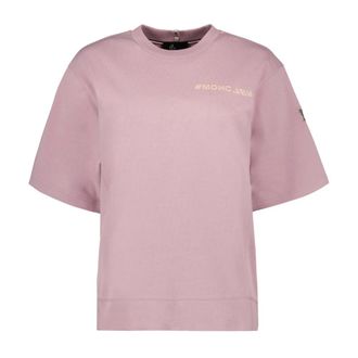 Moncler T-Shirts, female, Pink, M, Logo Oversized Round Neck T-shirt