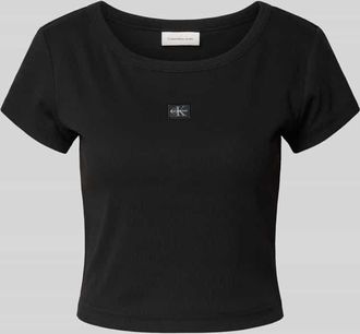 Calvin Klein Jeans Cropped T-Shirt mit Label-Detail in Black, Gr&ouml;&szlig;e XL