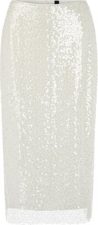Marc Cain Sequin-embroidered Midi Rok - Dames - Midirokken - Wit - 2XL - Pailletten - Rokken