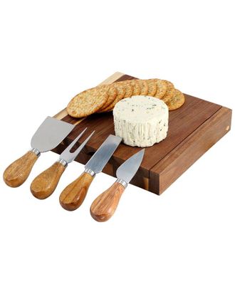 MegaChef Acacia Wood 5Pc Square Cheese Board With Knife Set
