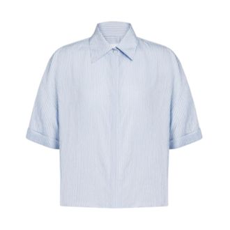 Dondup Shirts, female, Blue, Size: XS Striped Viscose Boxy-Fit Shirt