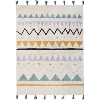 Beliani Beliani - Kids Room Rug 140 x 200 cm Abstract Pattern with Tassels Playroom Nursery Beige and Green Zaysan