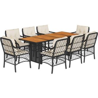 vidaXL Set De Comedor De Jard&iacute;n 9 Pzas Y Cojines Rat&aacute;n Sint&eacute;tico Negro Vidaxl