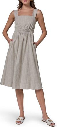 DKNY Stripe Linen Blend Midi Dress in Tuscan Grey at Nordstrom, Size 10