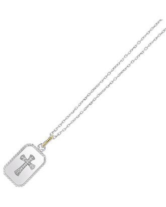 Phillip Gavriel 18K Over Silver 0.09 ct. tw. Diamond Cross Medallion Tag Necklace