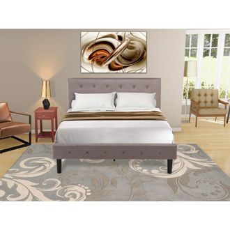 East West Furniture NL14F-1DE13 2 Piece Full Bed Set - 1 Bed Brown Taupe Velvet Fabric Headboard and 1 Modern Nightstand - Burdy Finish Nightstand