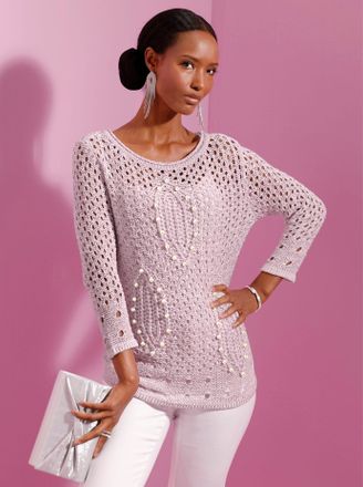 Cr&eacute;ation L Ajourpullover CREATION L Ajour-Pullover, Damen, Gr. 36, ecru, orchidee, meliert, 70% Polyacryl, 30% Polyamid, meliert, Pullover Ajourpullover