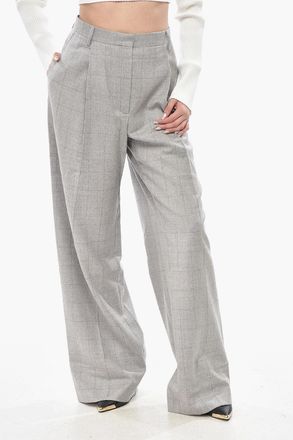 Dries Van Noten Pantaloni Palazzo PORTER in Lana Motivo Windowpane Dries Van Noten