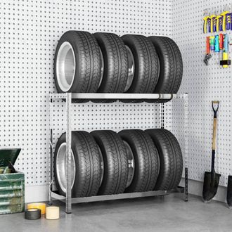Berkfield Home 2-Layer Tire Rack Silver 110x40x110 cm Steel | Size: 110 x 40 x 110 cm