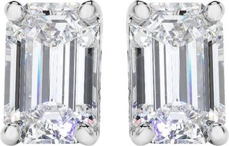 Diamond2Deal 5 Ct Emerald Cut Lab Grown Diamond Stud Earrings 14k White Gold VS Clarity, F-G Color