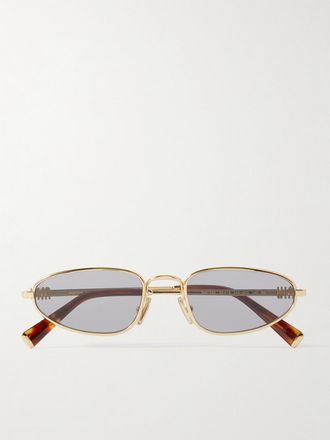 Miu Miu Eyewear Occhiali Da Sole In Metallo Dorato Con Montatura Ovale - Oro