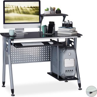 Relaxdays Relaxdays Escritorio De Pc, Bandeja De Teclado, Compartimento Para La Torre Del Ordenador, 98 X 105 X 55 Cm, Negro
