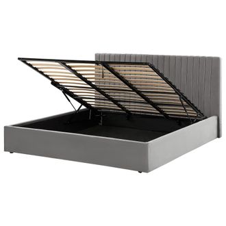 Beliani Cama Con Almacenaje De Terciopelo Gris 180 X 200 Cm Cabecero Capiton&eacute; Vion