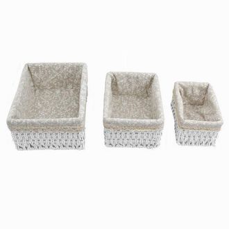 Trade Shop Trade Shop - Set 3 Pz Porta Oggetti Organizer Cestino Bianco Intrecciato Fodera Tessuto 79156