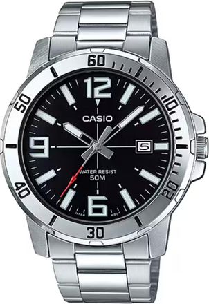Casio Mens Black Dial Analog Watch Steel Bracelet - MTP-VD01D-1BVUDF