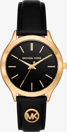 Michael Kors Slim Runway Gold-Tone and Leather Watch