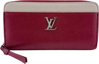 Louis Vuitton Gray Red Color Leather Long Wallet (Bi-Fold) (Pre-Owned)