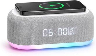 OEM Reloj Despertador Digital 6 En 1 Con Estaci&oacute;n De Carga Inal&aacute;mbrica De 15 W, Altavoz Bluetooth, Iluminaci&oacute;n Ambiental Rgb De 9 Niveles