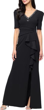 Alex Evenings Embellished Stretch Crepe Gown in Black at Nordstrom, Size 18