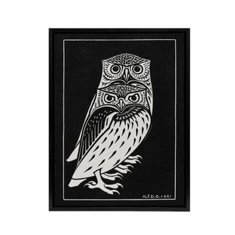 Artery8 Two Owls Vintage Animal Painting Framed Canvas Wall Art Print de Graag in Black | Size: W24 x H32
