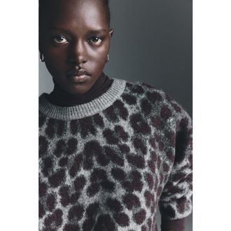 H&M Jacquard-knit Jumper in Gray/leopard Print at Nordstrom, Size Xx-Large