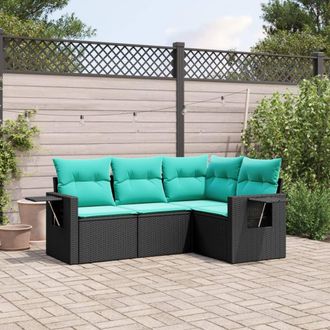 vidaXL Vidaxl Set Divani Da Giardino 4 Pz Con Cuscini Nero In Polyrattan