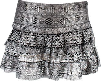 Isabel Marant Silver Crochet Tiered Mini Skirt Size XS