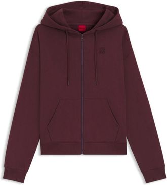 HUGO BOSS Cotton-terry zip-up hoodie with stacked-logo embroidery