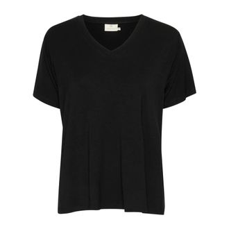 Kaffe KAfrida V-neck T-shirt - Dames - Tops - Zwart - Maat: XS Viscose