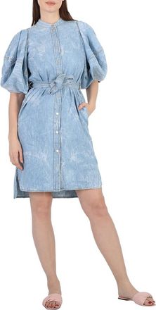 Stella McCartney Crinkle Blue Denim Puff Sleeve Dress, Brand Size 38 (US Size 4)