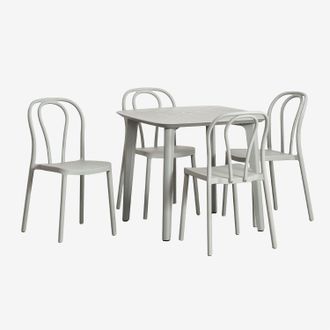 Sklum Sklum - Set De Mesa Cuadrada En Polietileno (85x85 Cm) Scand Y 4 Sillas De Jard&iacute;n Apilables Mizzi