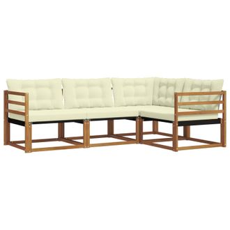 vidaXL Conjunto De Sof&aacute;s De Exterior Con Coj&iacute;n 4 Pcs Natural Y Crema Vidaxl