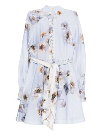 Zimmermann floral-print linen mini dress - women - Linen/Flax - 0P - Purple