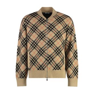 Burberry Argyle Zip-Up Gebreide Bomberjas - Heren - Cashmere truien - Veelkleurig - M - Truien & Vesten