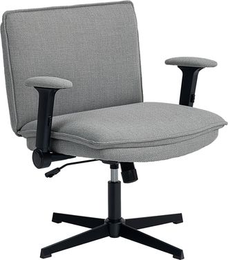 OEM Silla De Oficina Piernas Cruzadas Con Reposabrazos Abatible Asiento Ancho Sin Ruedas Altura Ajustable Giratoria Gris