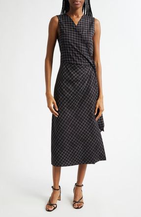 Vince Trellis Plaid Sleeveless Midi Wrap Dress in Black/Cream at Nordstrom Rack, Size Xx-Small