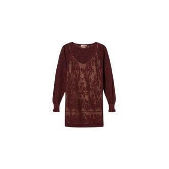 Twinset Korte jacquard gebreide jurk 262Tf3030 - Dames - Jurken - Rood - Maat: S Katoen